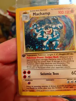 Vintage Machamp 1st Edition Cosmo Holo SEALED W/ Big SWIRL Pokemon Card New Mint - Image 2