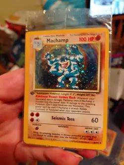 Vintage Machamp 1st Edition Cosmo Holo SEALED W/ Big SWIRL Pokemon Card New Mint - Image 3