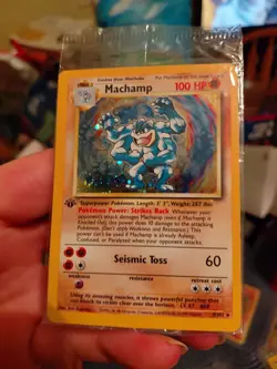 Vintage Machamp 1st Edition Cosmo Holo SEALED W/ Big SWIRL Pokemon Card New Mint - Image 4