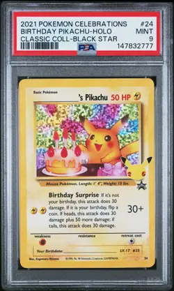 BIRTHDAY PIKACHU 2021 Pokemon Celebrations Classic Black Star Promo PSA 9 #24 - Image 1