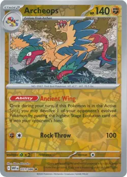 Archeops 051/086 Reverse Holo White Flare WHT English Pokemon Card NM - Image 1