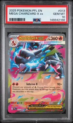 2025 Pokemon PFL EN-Phantasmal Flames Mega Charizard X EX PSA 10 #013 - Image 1