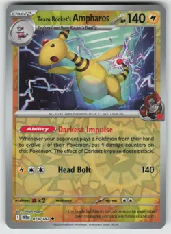 Team Rocket's Ampharos 074/182 Uncommon Destined Rivals Pokemon Near Mint - Image 1