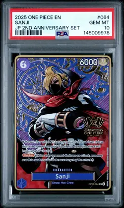 2025 ONE PIECE JAPANESE 2ND ANNIVERSARY SET #064 SANJI PSA 10 - Image 1