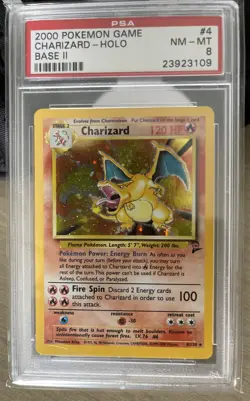 2000 Pokemon Base Set 2 Holo Charizard #4 PSA 8 NM-MT - Image 1