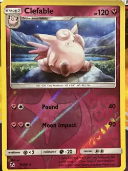 2019 POKEMON HIDDEN FATES CLEFABLE 40/68 REVERSE HOLO (RARE) - Image 3