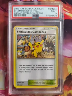 Pokemon Card Festival Champions Promo World 19 Pikachu Eevee Sun Moon PSA 9 - Image 1