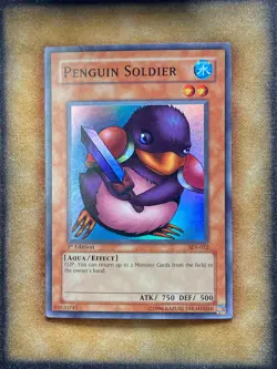 Yugioh Penguin Soldier SDJ-022 Super Rare 1st Ed LP - Image 1