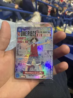 One Piece Monkey D. Luffy College Basketball US Voyage Promo Card - SHIPS TODAY! - Image 1