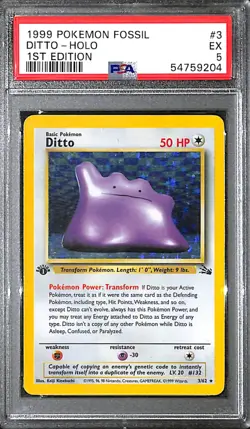 Ditto 1999 Pokemon Fossil Holo 1st Edition Card #3 PSA 5 TCG Trading Card Game - Image 1