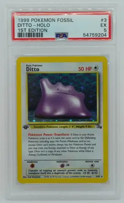 Ditto 1999 Pokemon Fossil Holo 1st Edition Card #3 PSA 5 TCG Trading Card Game - Image 3