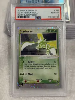 2003 POKEMON EX RUBY & SAPPHIRE #102 SCYTHER EX-HOLO PSA 8 - Image 1