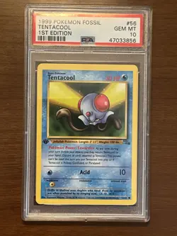 1999 POKEMON FOSSIL 1ST EDITION #56 TENTACOOL PSA 10 - Image 1