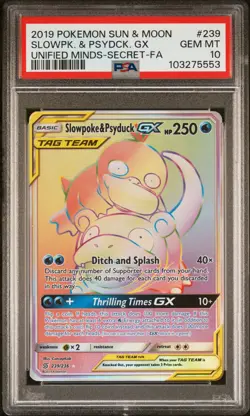 2019 POKEMON SUN & MOON UNIFIED MINDS FULL ART #239 SLOWPOKE & PSYDUCK GX PSA 10 - Image 1