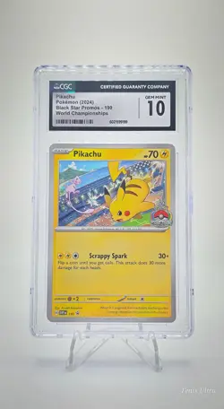 2024 POKEMON SVP EN-SV BLACK STAR PROMO WORLD CHAMPIONSHIPS #190 PIKACHU CGC 10 - Image 1