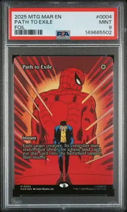 2025 MTG MARVEL'S SPIDER-MAN: SOURCE MATERIAL FOIL #0004 PATH TO EXILE PSA 9 - Image 1