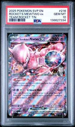 2025 POKEMON SVP EN-SV BLACK STAR PROMO #216 TEAM ROCKET'S MEWTWO EX PSA 10 - Image 1