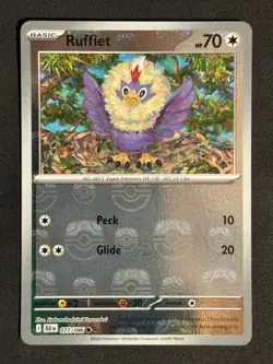 RUFFLET (MASTER BALL PATTERN) 077/086 HOLO COMMON BLACK BOLT POKEMON NM/M - Image 1