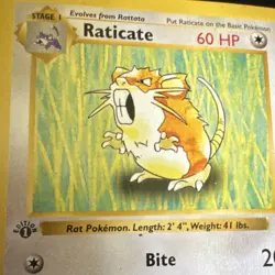 WotC Pokemon TCG Raticate 040/102 Base Set Shadowless 1st Ed Vintage HP 60 1999 - Image 2