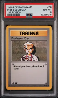Pokemon Card Professor Oak 88/102 1st Edition PSA 8 Shadowless Base Set - Image 1