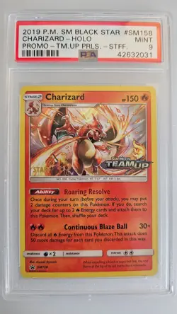 PSA 9 Pokemon Staff Team Up Prerelease Charizard Black Star SM158 - Image 1
