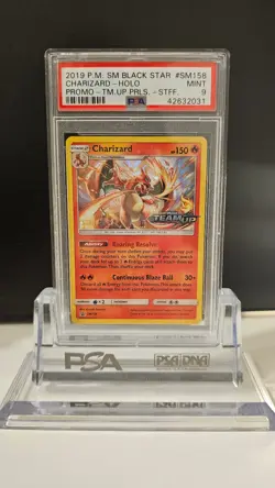 PSA 9 Pokemon Staff Team Up Prerelease Charizard Black Star SM158 - Image 3