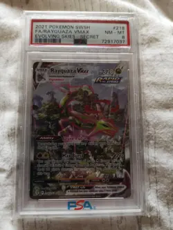 Pokemon Swsh alt art holo Evolving skies Rayquaza Vmax Eng PSA8 NM-MT - Image 2
