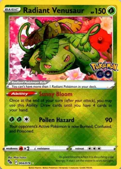Radiant Venusaur Radiant Rare Pokemon GO 004/078 NM (SKU 1-5) - Image 1