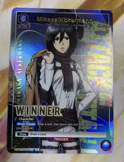 Union Arena Card Game Mikasa Ackermann Winner Stamp UEPR/AOT-1-023 NM - Image 1