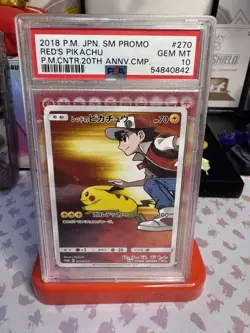 PSA 10 Red's Pikachu Sun & Moon 20th Anniversary 270/SM-P 2018 Pokemon Card JPN - Image 1