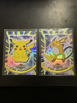 1999 topps Pokemon animated series Pikachu & Raichu holo-foil - Image 1