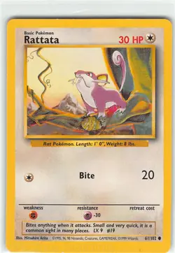 Rattata 61/102 Common Base Set Unlimited Pokemon NM Arita - Image 1