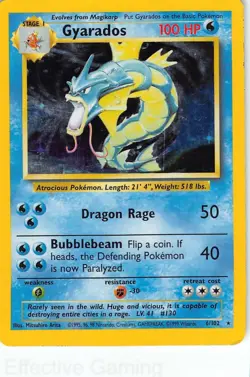 Gyarados 6/102 Holo Holo Rare Base Set Unlimited Pokemon HP Arita - Image 1