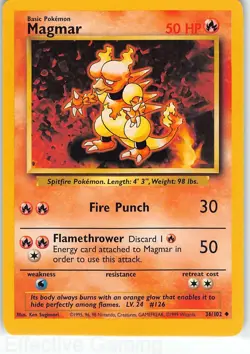 Magmar 36/102 Uncommon Base Set Unlimited Pokemon NM Sugimori - Image 1