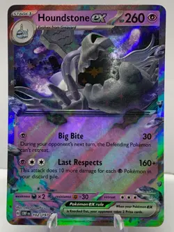 Pokemon Houndstone ex 102/197 Obsidian Flames Scarlet & Violet Double Rare - Image 2