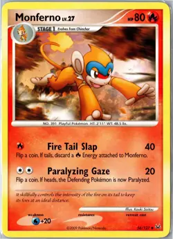 Pokemon Card - Monferno 56/127 Platinum Uncommon Moderately Played - Image 1