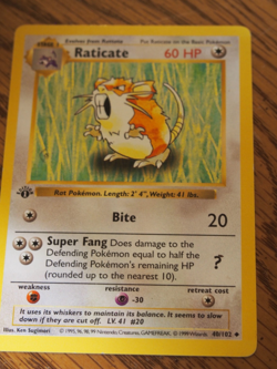Pokemon 1999 1st Edition Shadowless Base Raticate uncommon card - Image 1