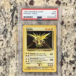 1999 Pokemon TCG Base Set #16 ZAPDOS HOLO PSA 9 - Image 1