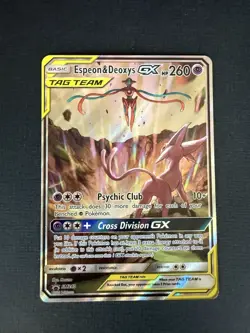 Espeon & Deoxys GX TAG TEAM SM240 Promo Holo 260 HP Pokemon TCG Card - Image 1