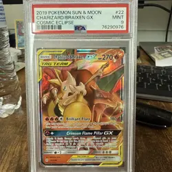 Pokemon TCG Charizard & Braixen GX Holo Ultra Rare Cosmic Eclipse 22/236 PSA 9 - Image 1