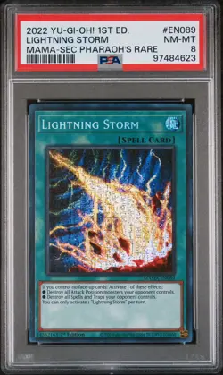 2022 YU-GI-OH! MAMA-Sec Pharaoh Rare #EN089 LIGHTNING STORM PSA 8 - Image 1