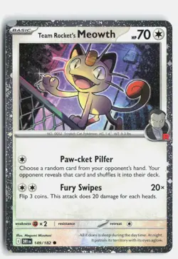 Team Rocket's Meowth 149/182 Destined Rivals Common Pokemon NM - Image 1