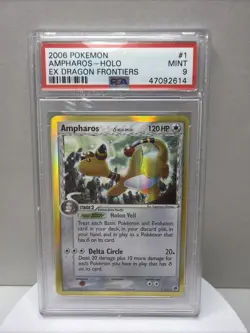 2006 POKEMON EX DRAGON FRONTIERS #1 AMPHAROS HOLO PSA 9 - Image 1