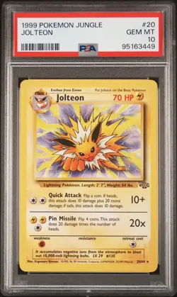 1999 Pokemon Jungle JOLTEON Non Holo PSA 10 #20/64 POP 135 - Image 1