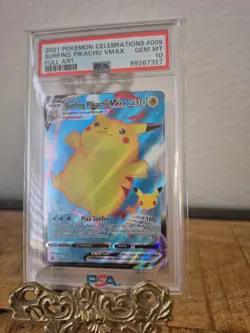 2021 POKEMON CELEBRATIONS #009 FULL ART/SURFING PIKACHU VMAX PSA 10 GEM MINT - Image 2