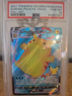 2021 POKEMON CELEBRATIONS #009 FULL ART/SURFING PIKACHU VMAX PSA 10 GEM MINT - Image 3