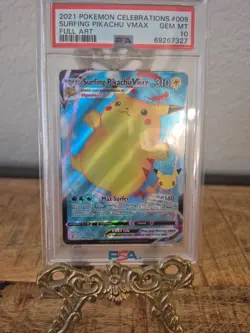 2021 POKEMON CELEBRATIONS #009 FULL ART/SURFING PIKACHU VMAX PSA 10 GEM MINT - Image 4