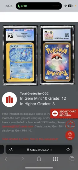 2002 Pokemon 028/087 Tentacool Wind from Sea Japanese 1st Edition CGC 9.5-NOW 10 - Image 3