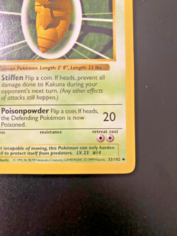 Kakuna 33/102 1st Edition Shadowless Base Set NM Light Stamp- Pokemon Card - Image 4