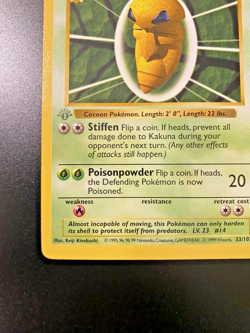 Kakuna 33/102 1st Edition Shadowless Base Set NM Light Stamp- Pokemon Card - Image 5